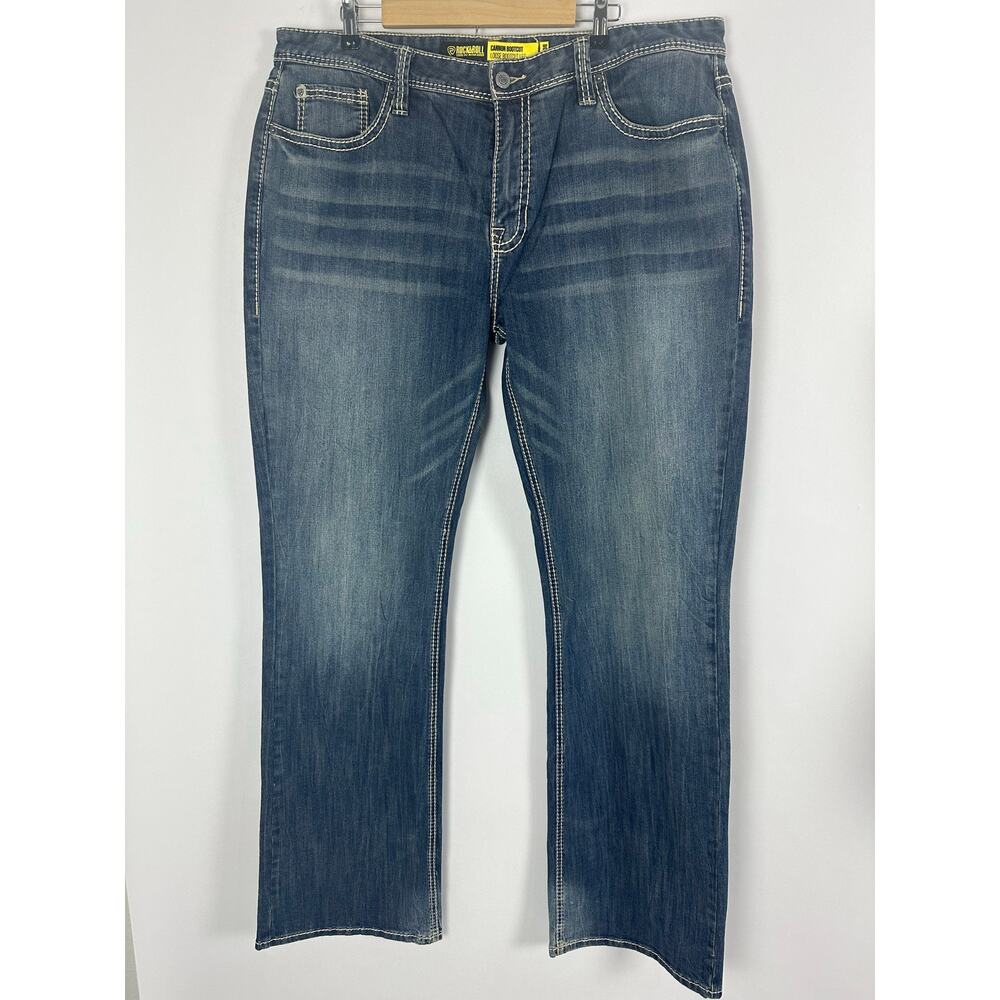 Rock and Roll Denim Cannon Loose Fit Bootcut Jeans 42x38 Vintage Whiskered Wash